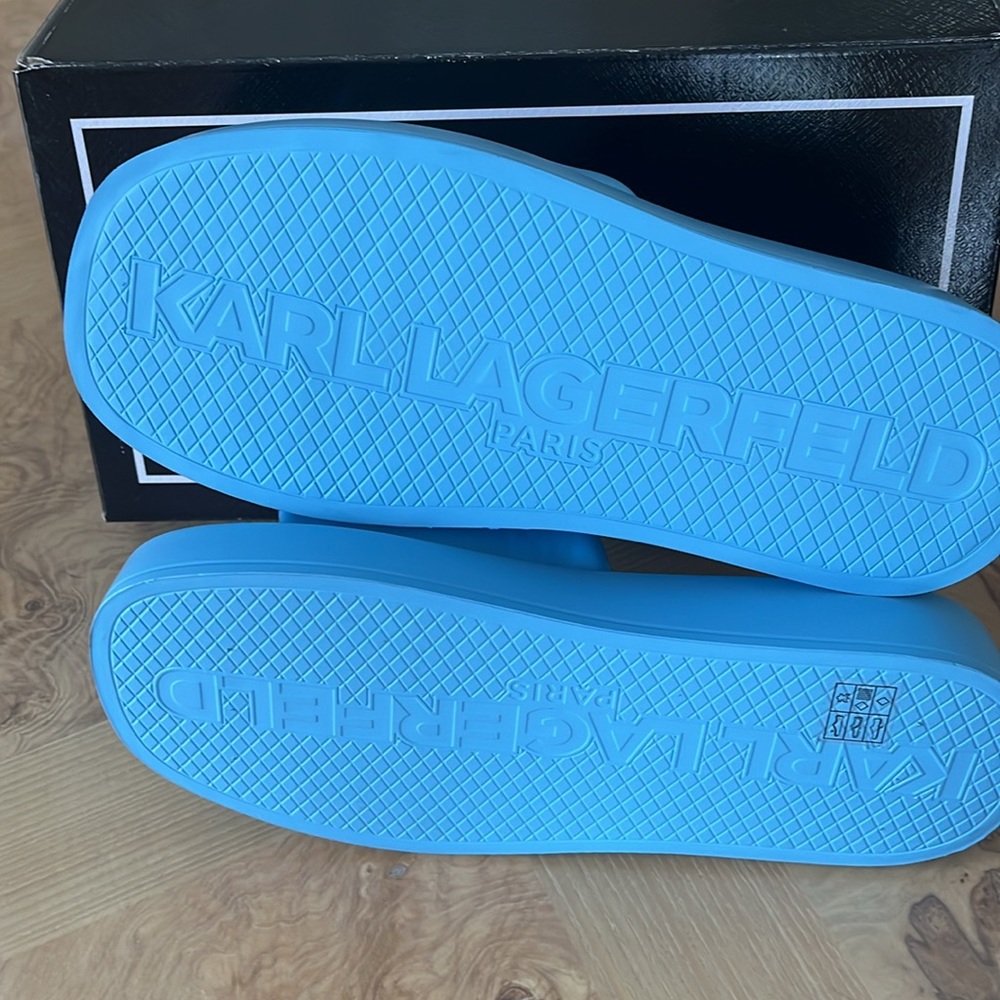 Karl LAGERFELD Women’s Platform Leather upper Sandals Slip On Colour Light Blue - Picture 8 of 8